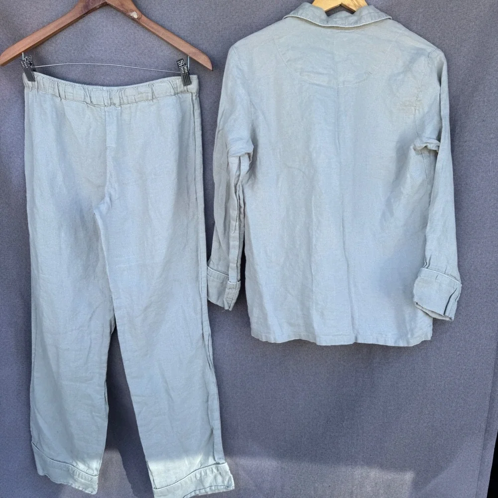 Serena &Lily Pajama Set XS Green 100% European Linen Portugal Coastal Loungewear